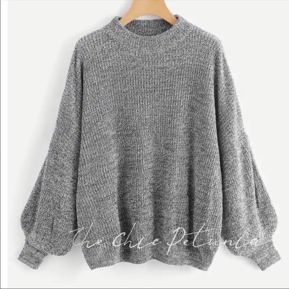 Plus gray marled knit Dolman sleeve sweater - Picture 3 of 5